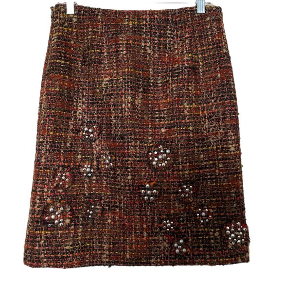 Per'se Wool Alpaca Mohair Blend Multicolored Silver Studded Alpaca Tweed Skirt 4 - Picture 5 of 7